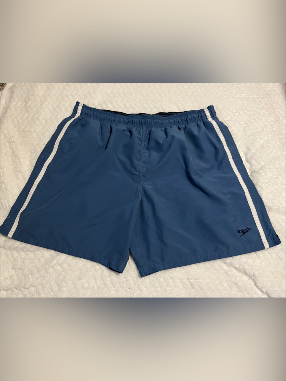 Speedo Blue Swim Trunks with White Side Stripes